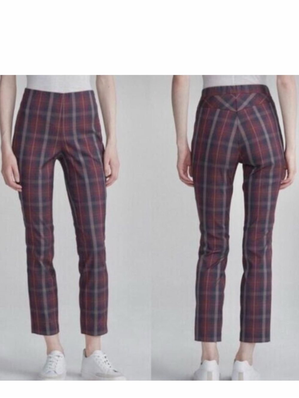 RAG & BONE Simone Burgundy Navy Grey Plaid High Rise Ankle Cropped Pants Size 4 - Picture 16 of 16